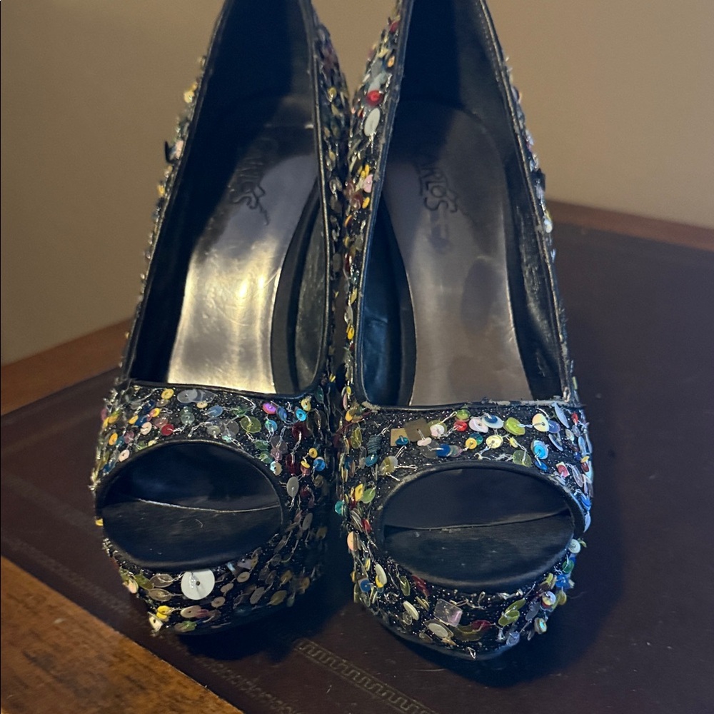 Carlos by Carlos Santana Colorful Sequin Peep-Toe Heels Size 8